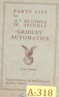Gridley-National Acme-Acme-Acme Gridley-Gridley Automatics, National Acme, 9/16\" Bar Machine, Parts List Manual Yr. 1923-9/16\"-01